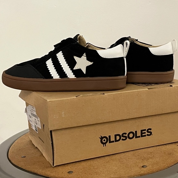 Old Soles Black/White Leather and Suede Kids Sneaker